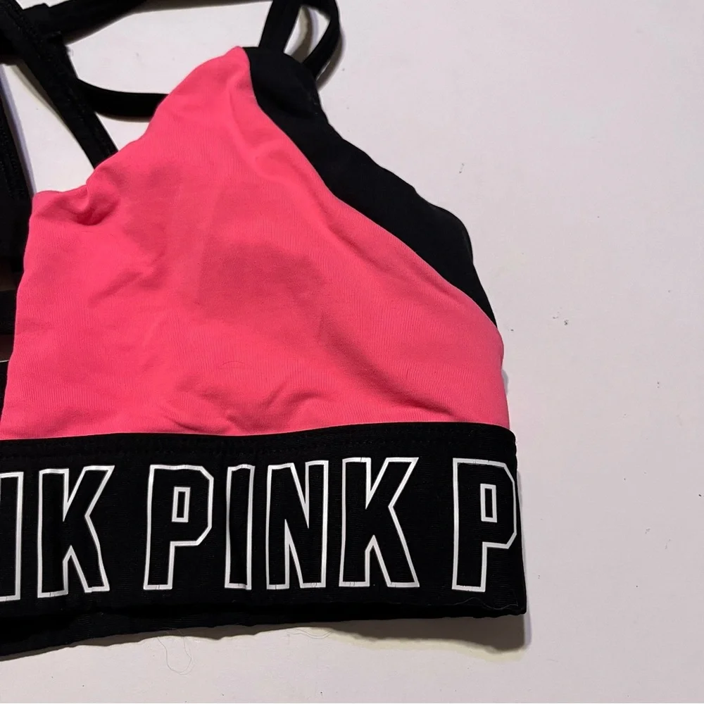 PINK Victorias Secret Ultimate Pull On Black Hot Pink Wireless Sports Bra Size S
